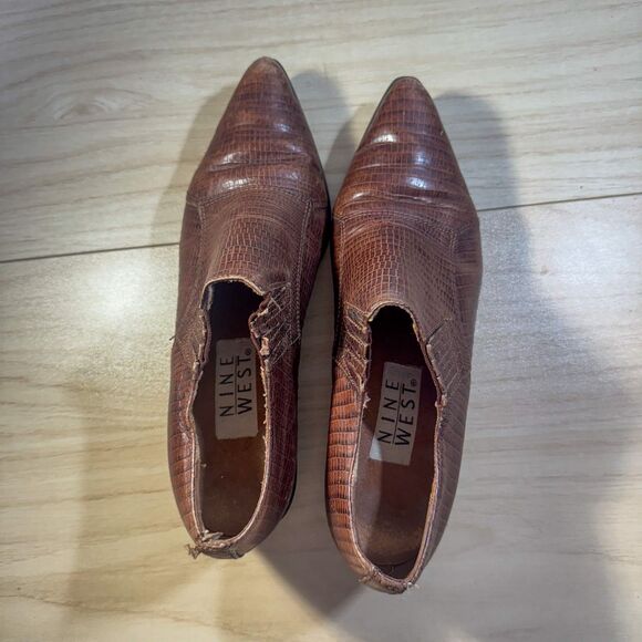 Vintage Nine West Brown Lizard-Effect Ankle Boots Size 7 - Picture 3 of 6